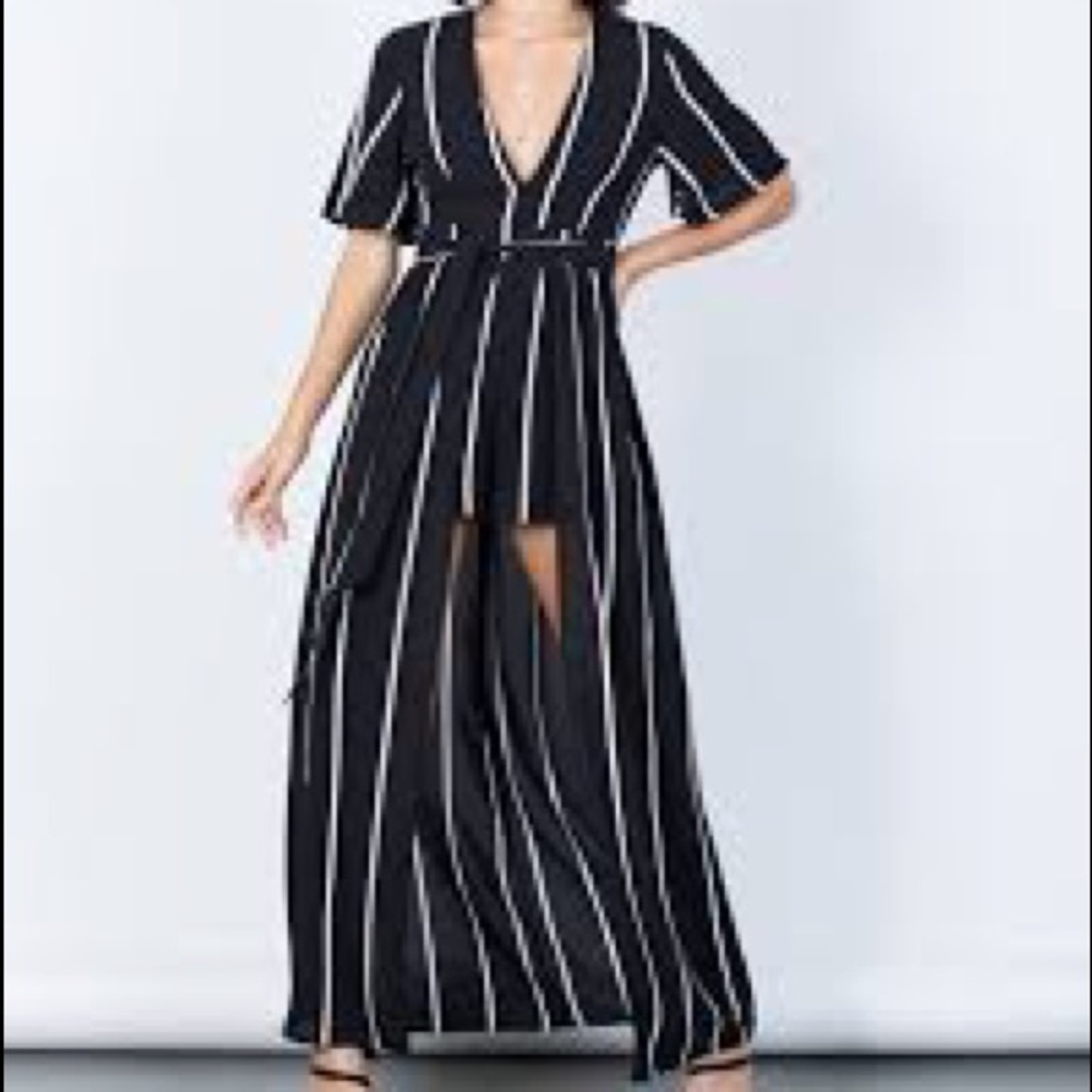 Navy White Striped Maxi Romper